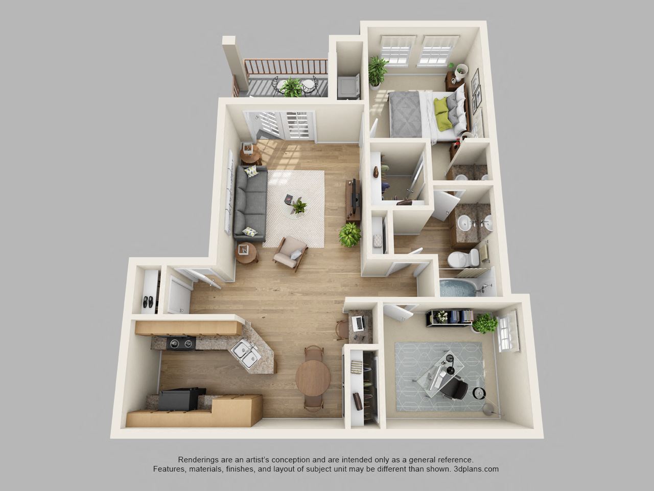 Floor plan for 2 beds, 1 bath, 896 sqft